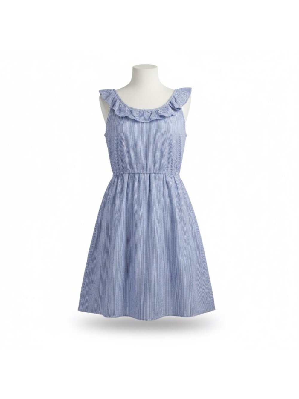J.Crew Womens Blue Linen & Cotton Sleeveless Striped Ruffle Dress Size 2
